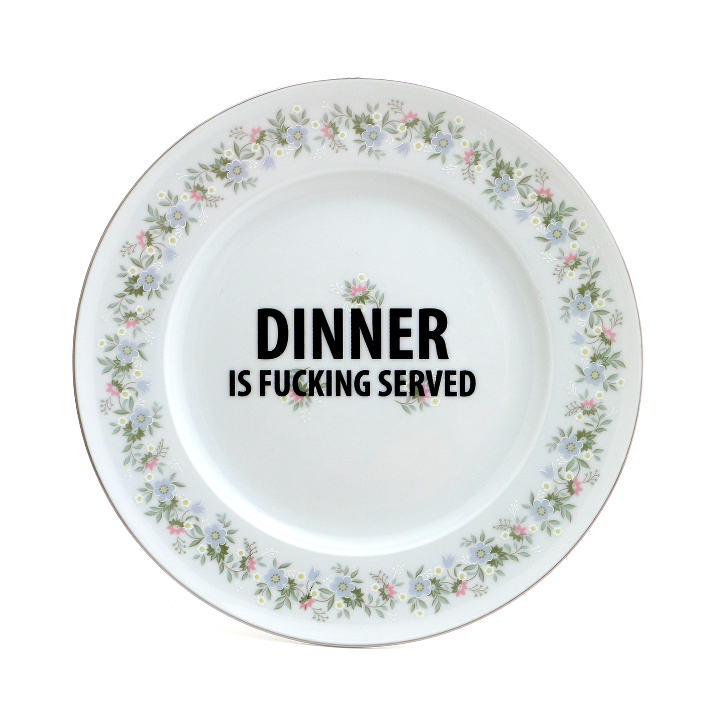 Dinner is F'n Served upcycled vintage plate mature language