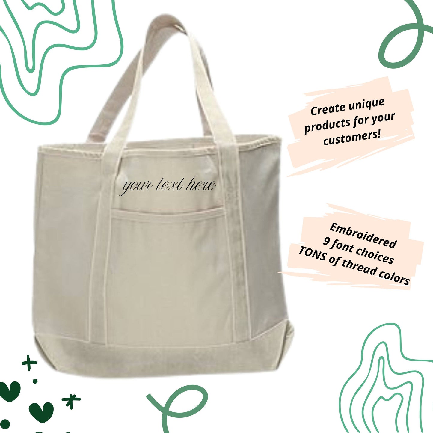 Custom Embroidered Tote Bags, Add your Logo