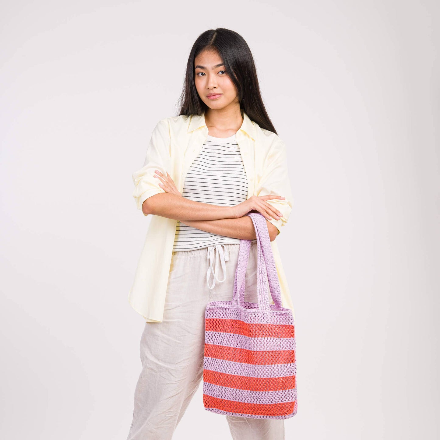 Stripe Raffia Tote