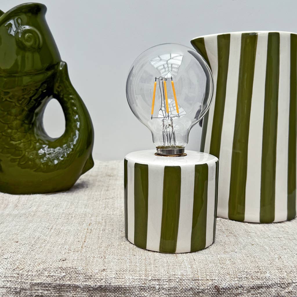 Khaki striped LED decoration, battery-operated, D8.8 H17.5 cm