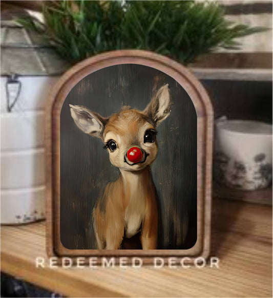 Rudolph Arch Top Framed Christmas Art | 6 × 8 Inches