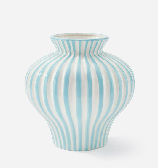 Round Blue Striped Vase