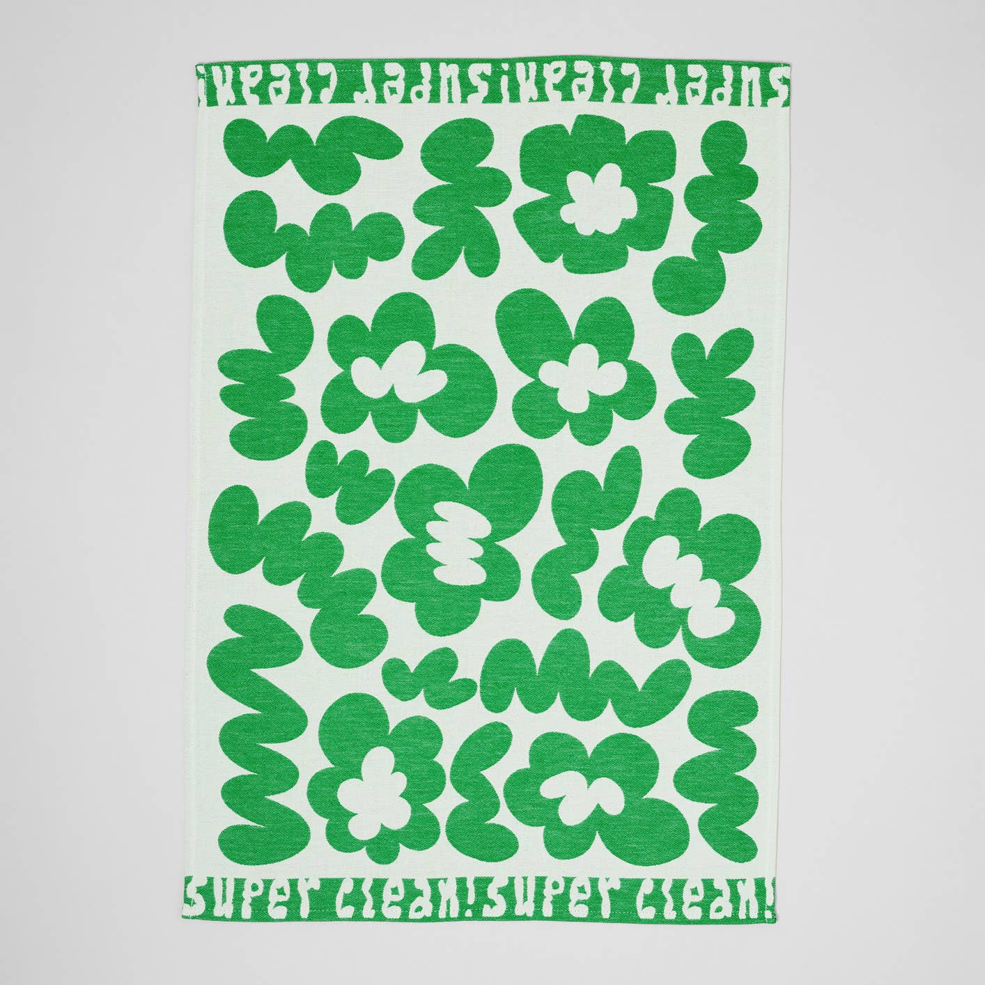 Super Clean Flowers Green/Natural Woven Cotton Tea Towel