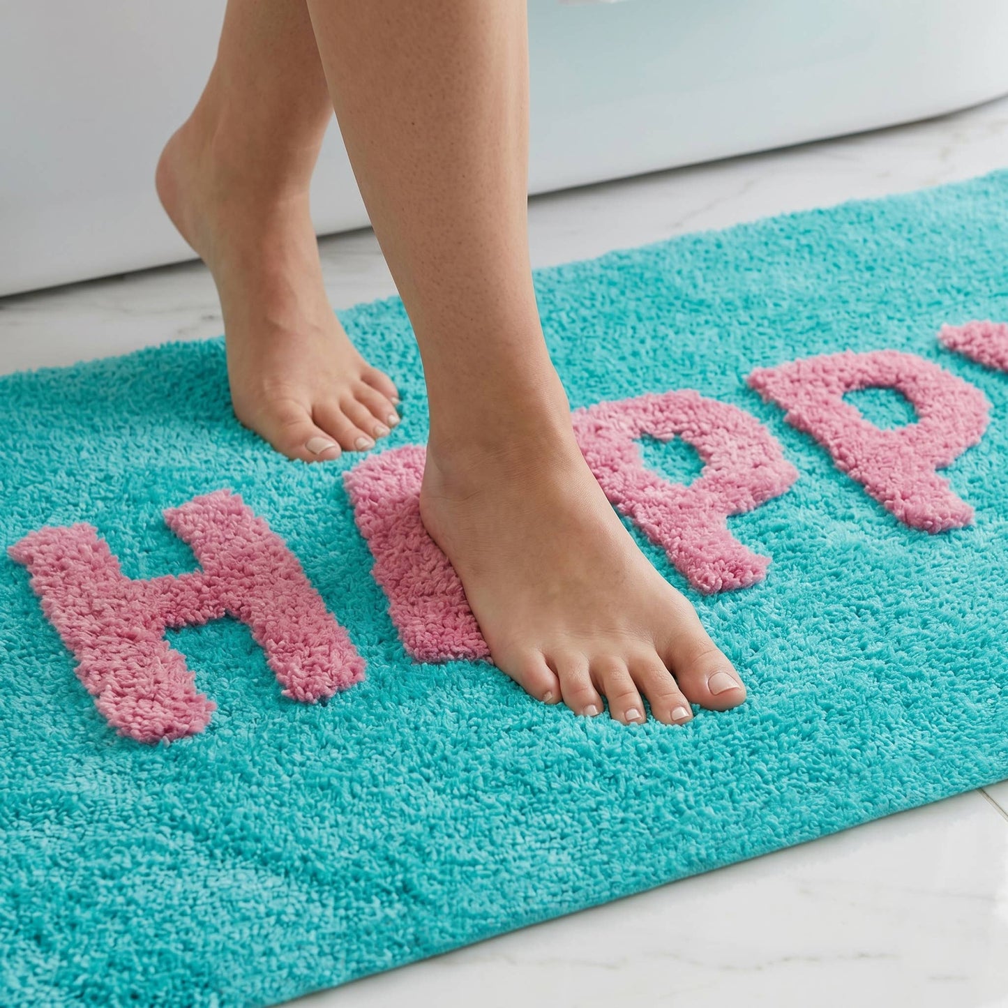 Happy Slogan Colourful Bath Mat Non Slip - Soft & Absorbent