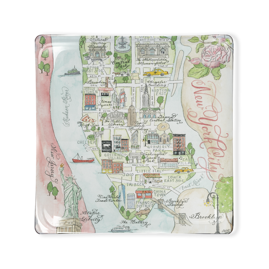 New York State Map Glass Tray by Robyn Love Steele