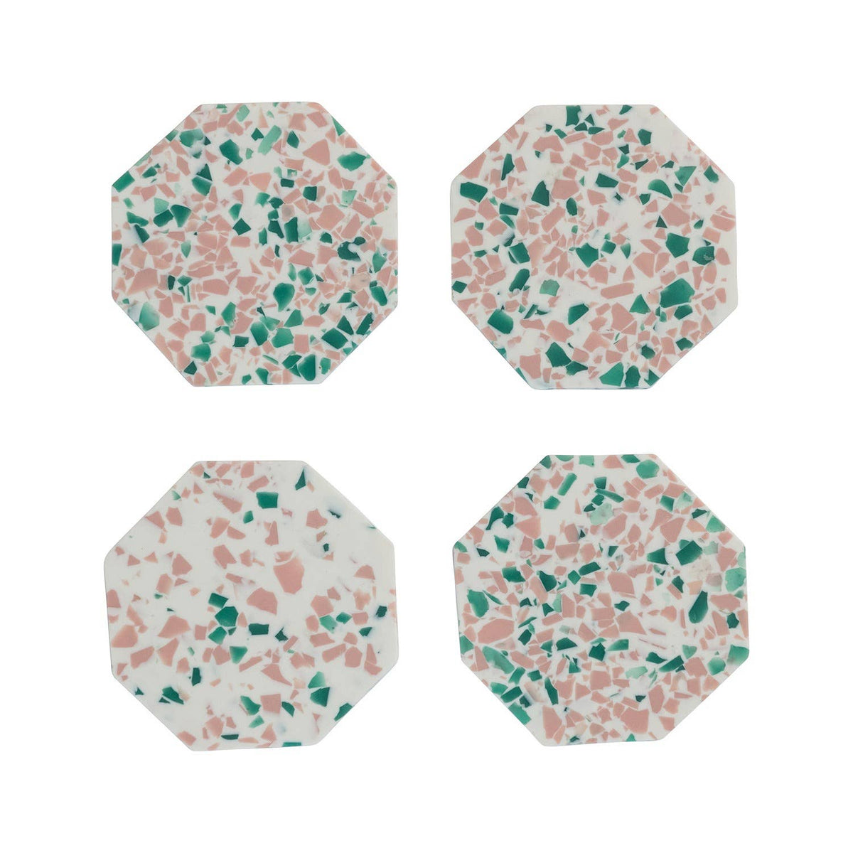 Octagon Terrazzo Coasters, White Pink & Green, Set of 4