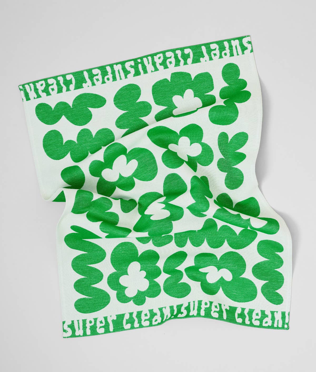 Super Clean Flowers Green/Natural Woven Cotton Tea Towel