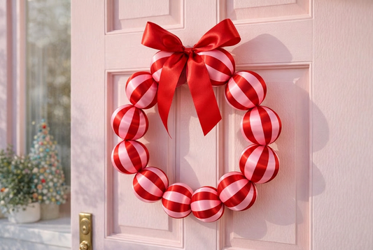 Red & Pink Satin-Look Ball Christmas Wreath