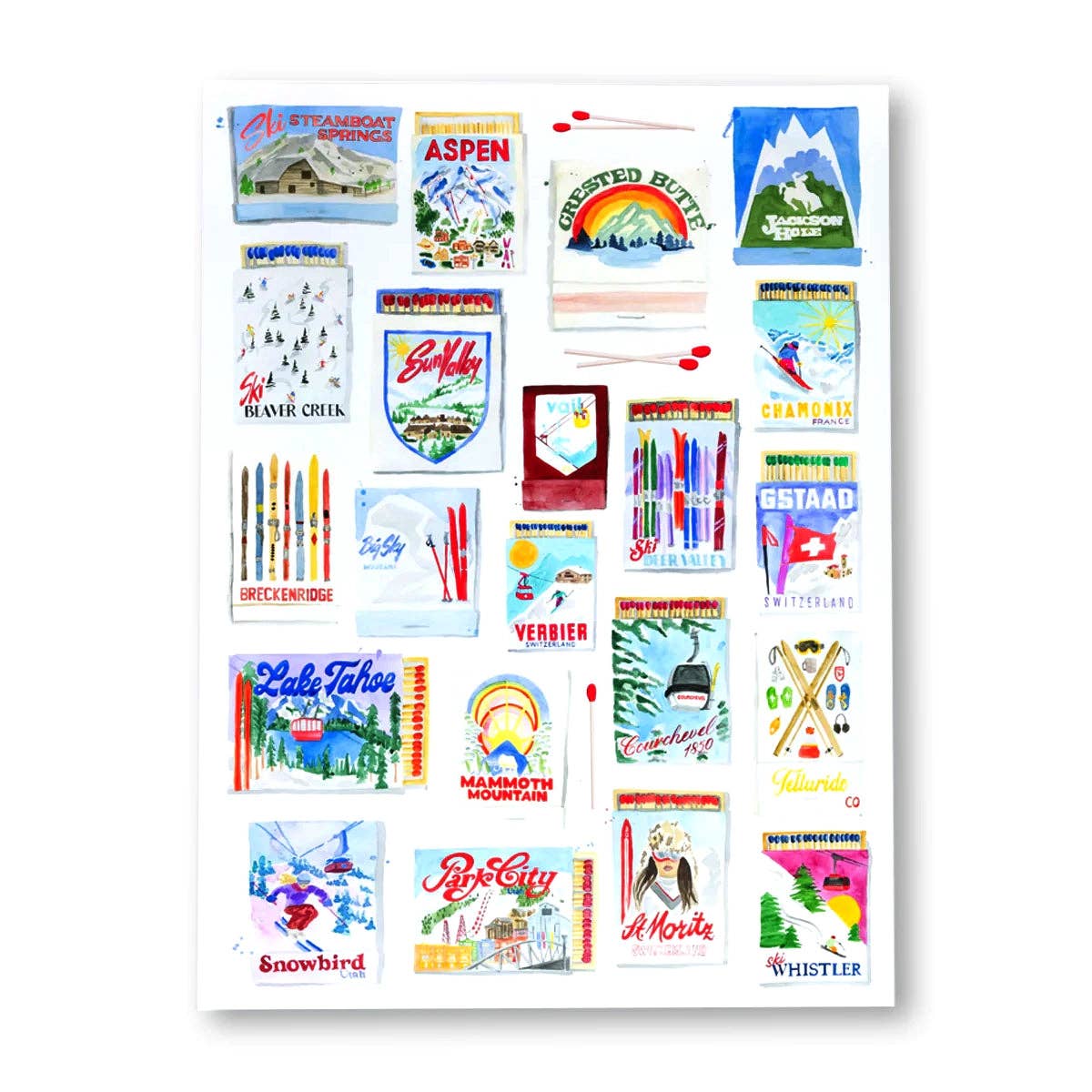 Framed Ski Resort Collection Matchbook Art Print