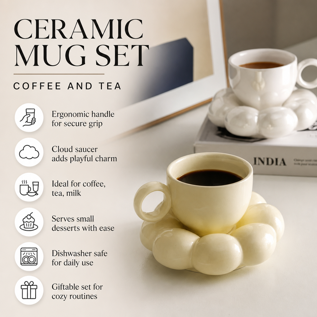 Ceramic Coffee Mug and Cloud Saucer Set