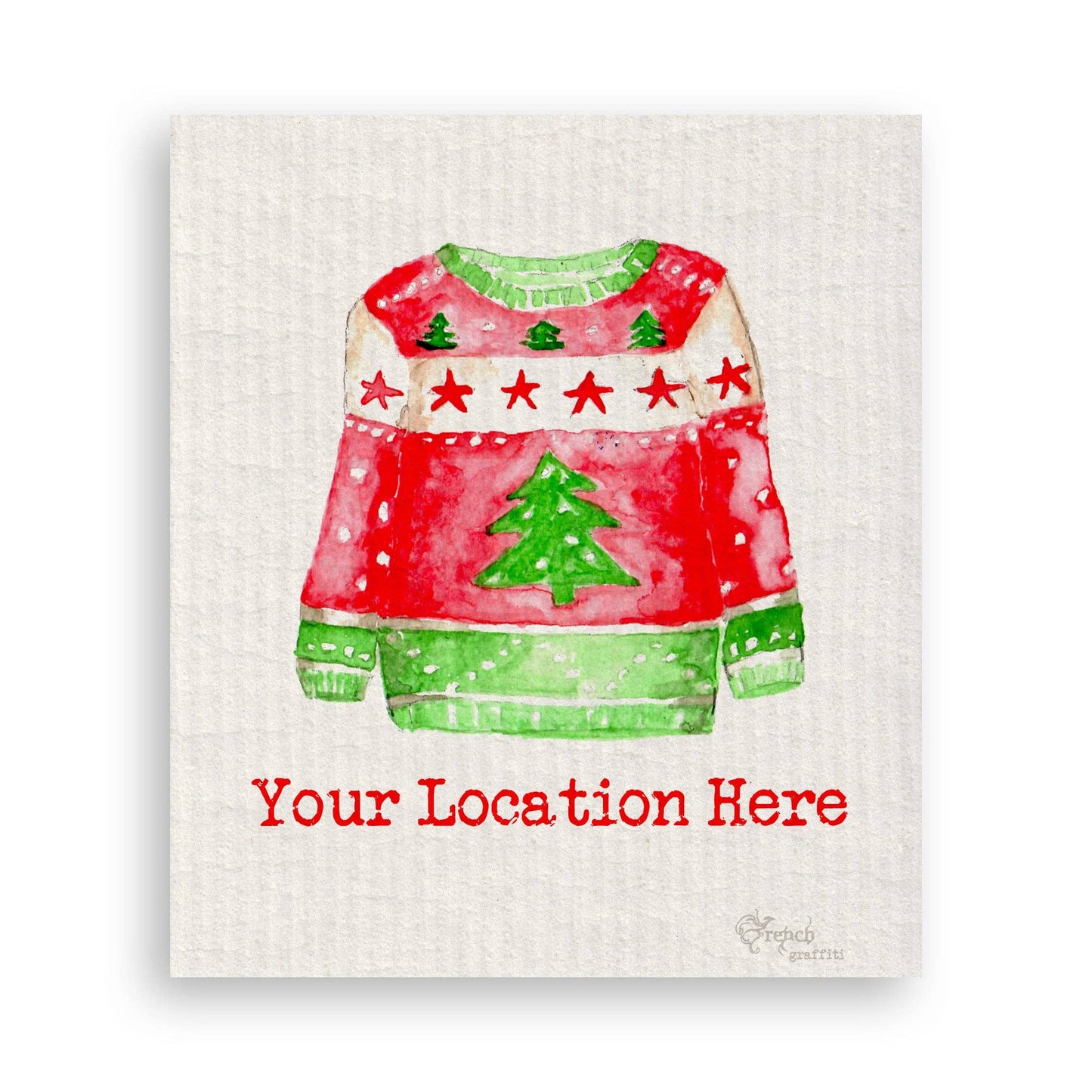 Red and Green Ugly Sweater with Location