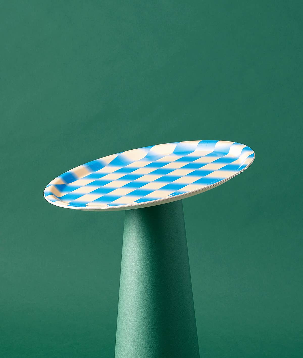 Blue Gradient Check 12" Round Birch Serving Tray