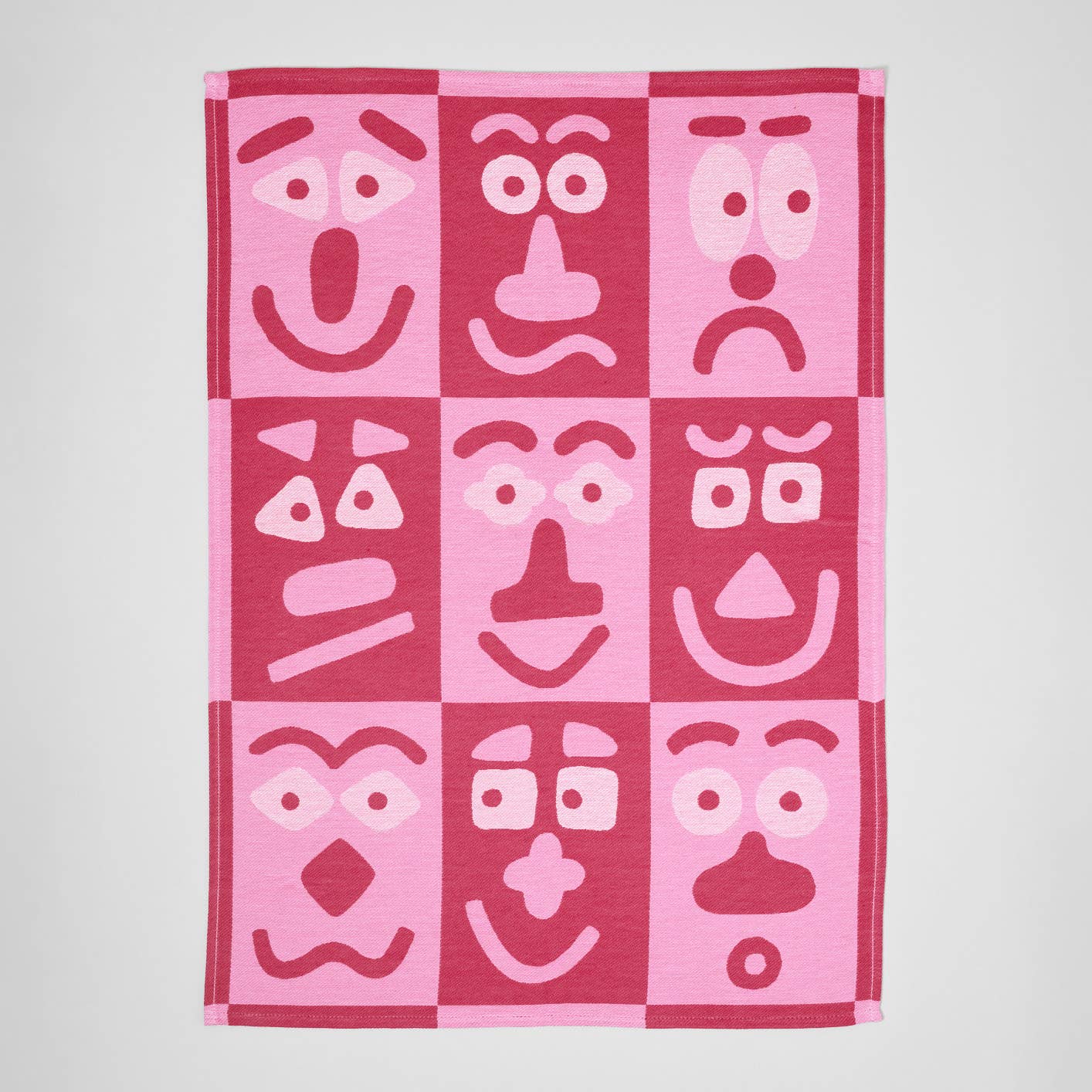 Making Faces Pink/Maroon Woven Cotton Tea Towel