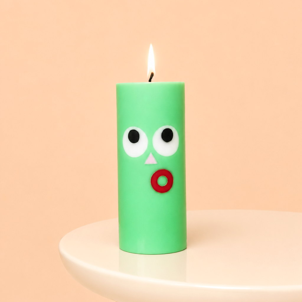 Moodz™ - Dippy Pillar Face Candle, Green, 80h