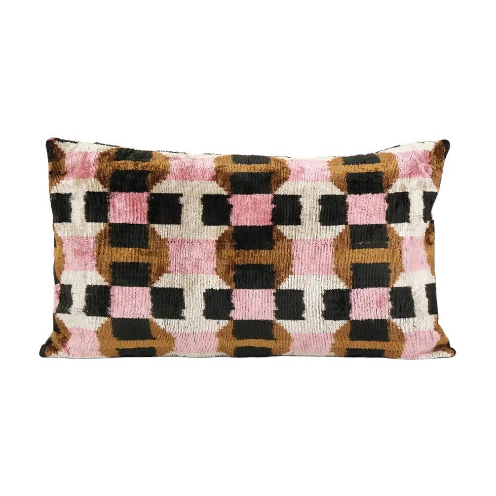 16" x 24" Ikat Pillow, Silk Velvet Pillow Cover, Pink Ikat