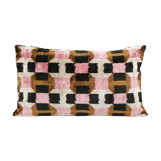 16" x 24" Ikat Pillow, Silk Velvet Pillow Cover, Pink Ikat