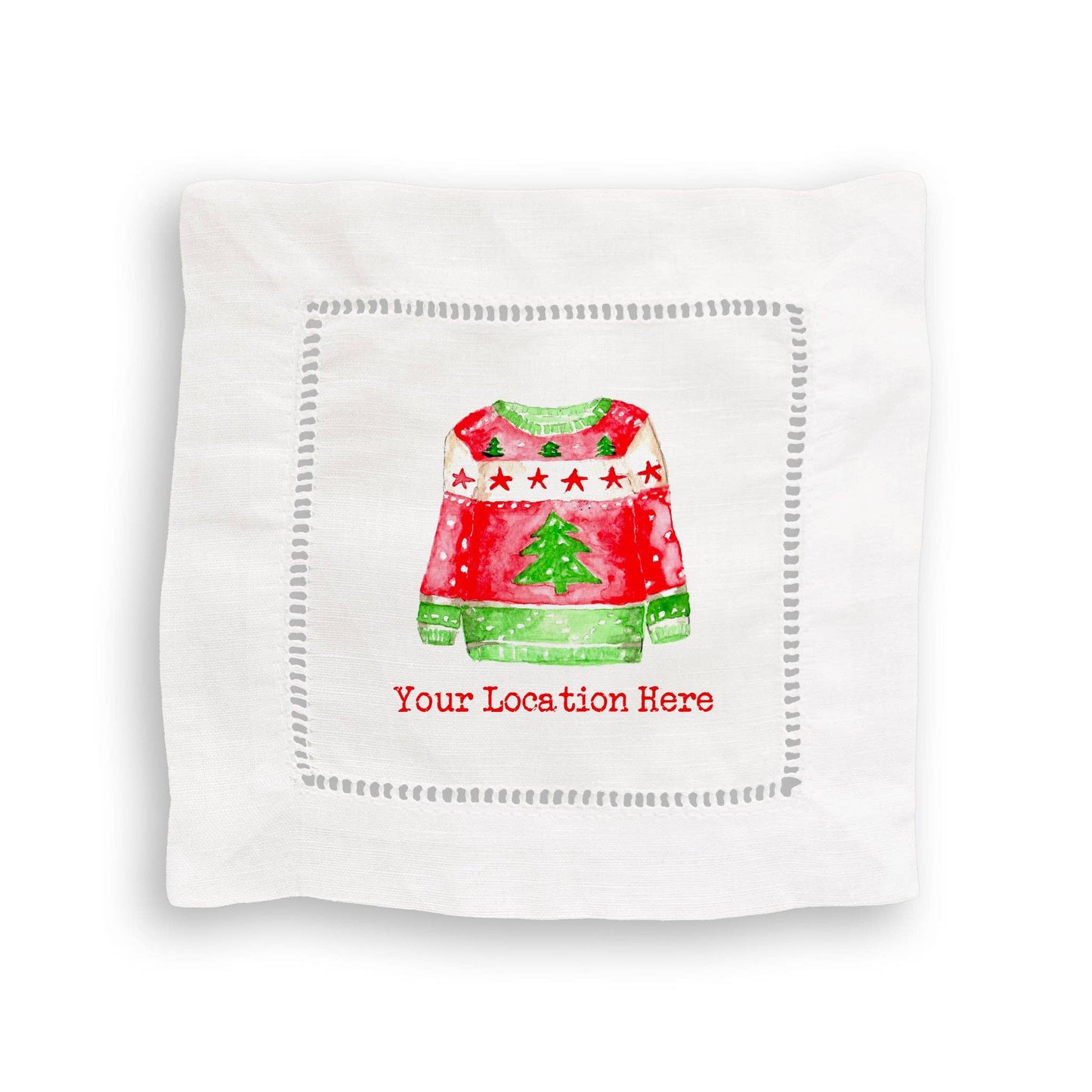 Red and Green Ugly Sweater with Location