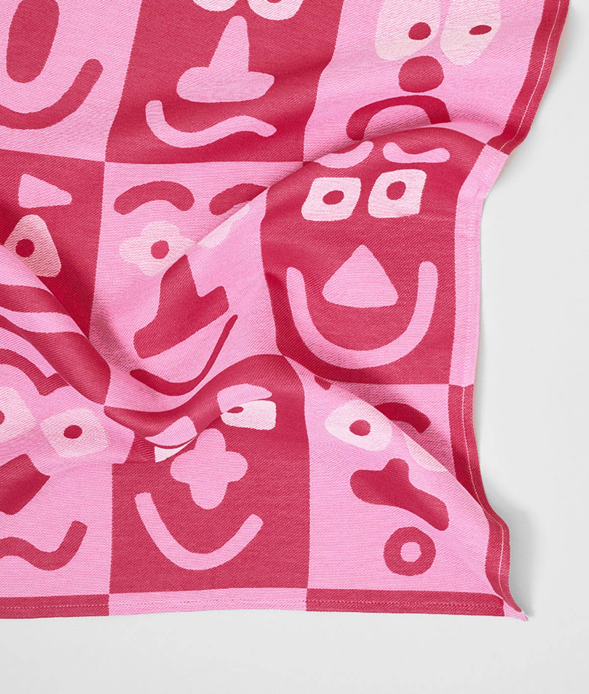 Making Faces Pink/Maroon Woven Cotton Tea Towel
