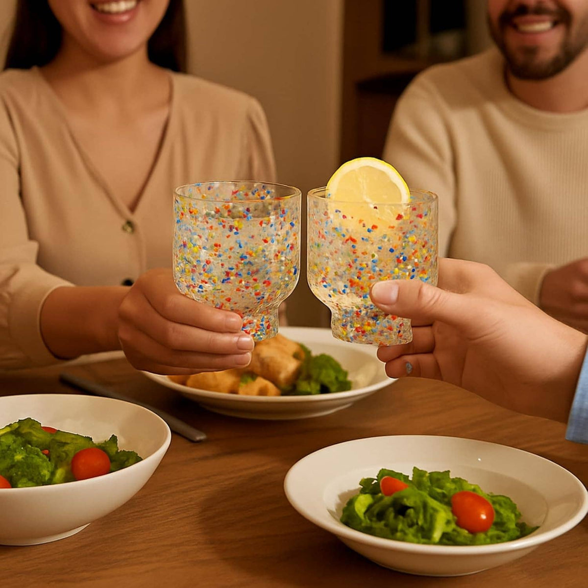 Mexican Confetti Stemless Cocktail Glasses Set of 2  - 14oz