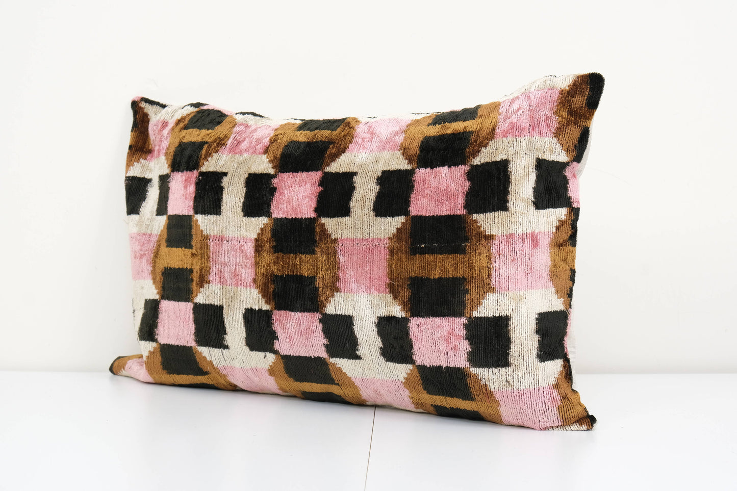 16" x 24" Ikat Pillow, Silk Velvet Pillow Cover, Pink Ikat
