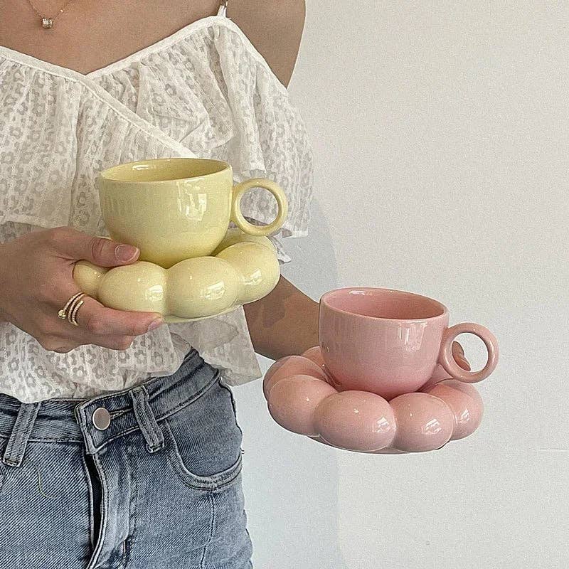 Ceramic Coffee Mug and Cloud Saucer Set