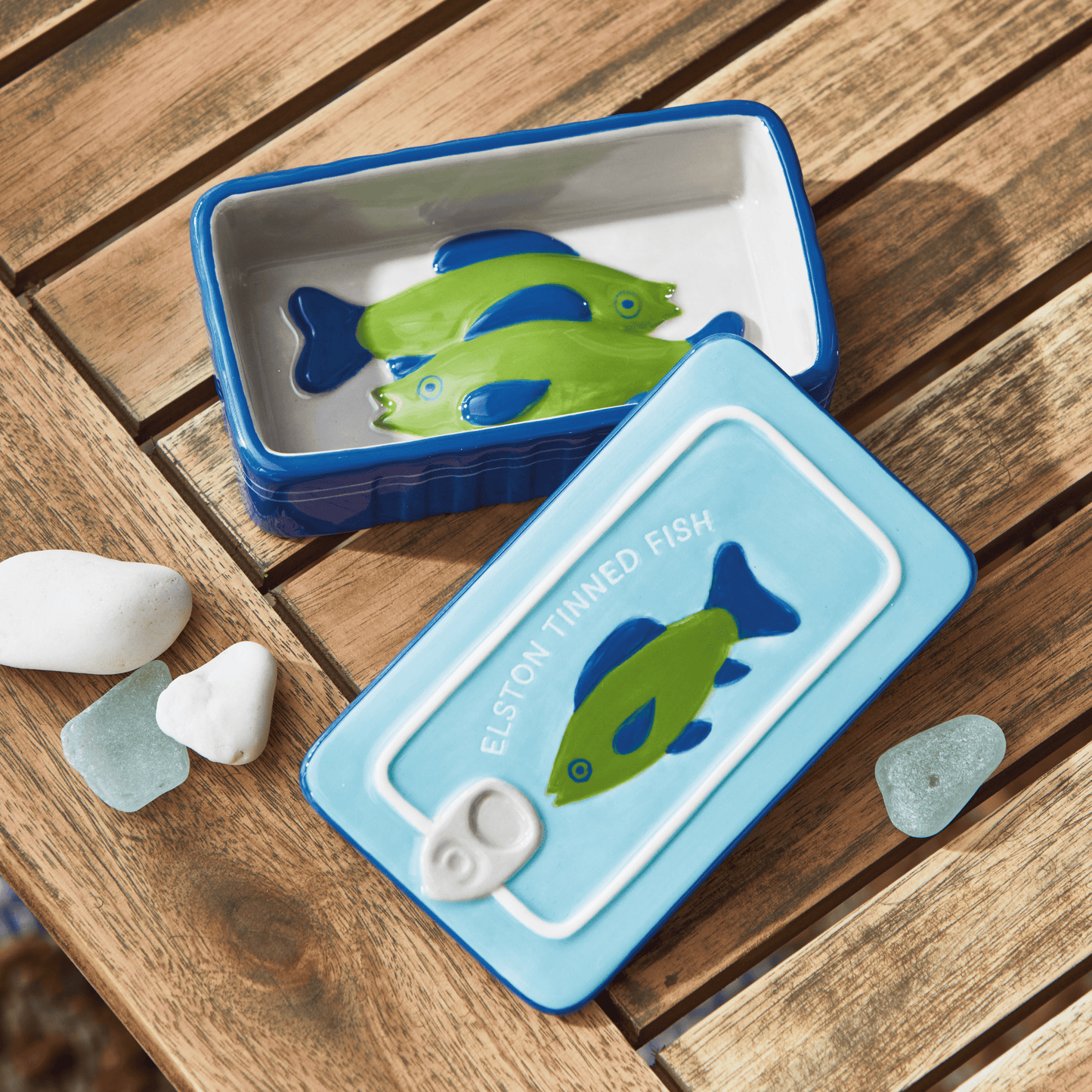 Tinned Fish Trinket Dish Blue Multi Earthenware Summer