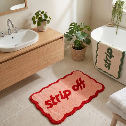 Strip Off Slogan Scalloped Bath Mat Non Slip