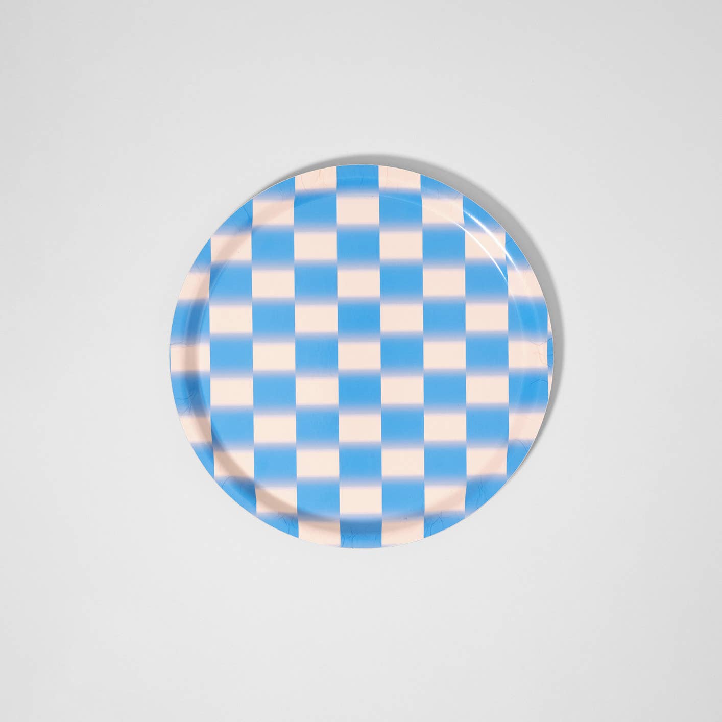 Blue Gradient Check 12" Round Birch Serving Tray