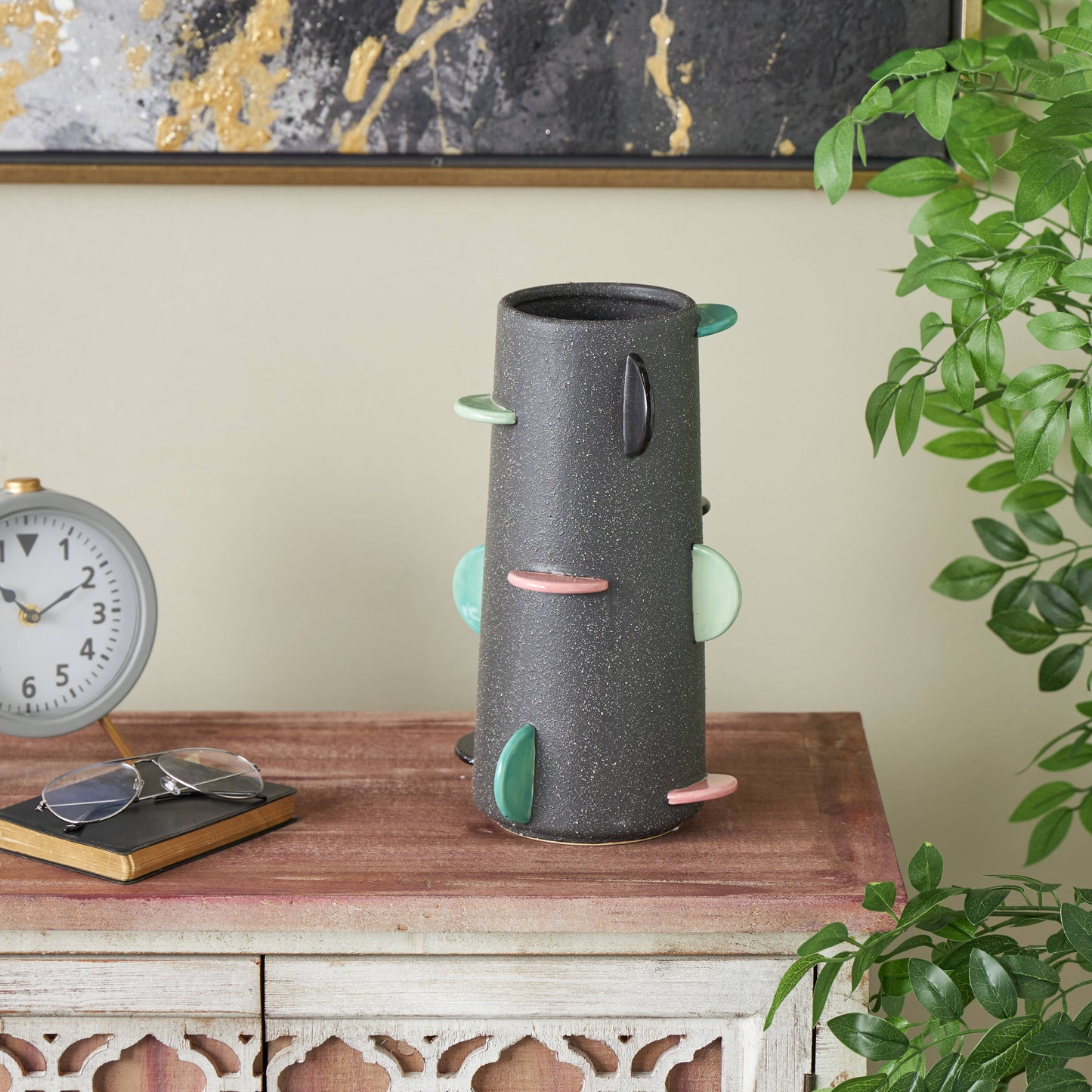 Eclectic Black Ceramic Decorative Vase