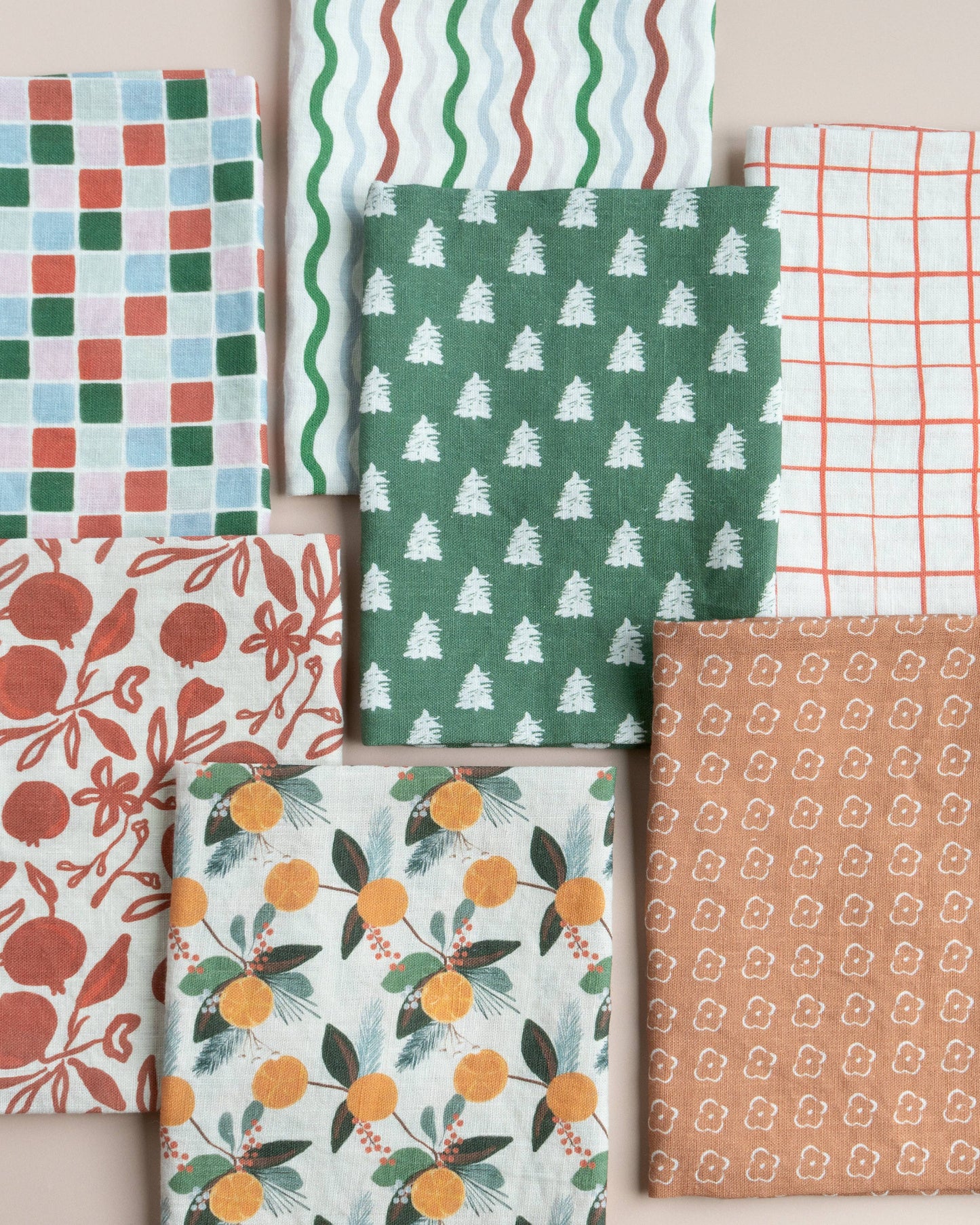 Festive Tile Holiday Linen Tea Towel