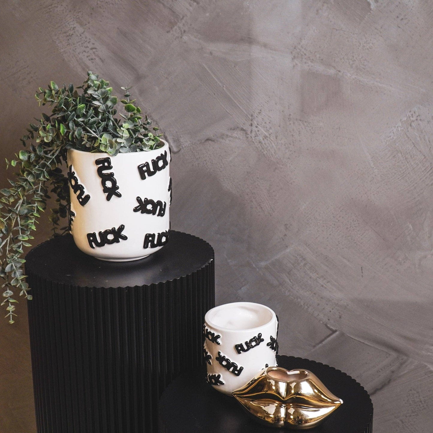 Pot - 'F-word' - Ceramics - White/Black -11x11x11,5cm