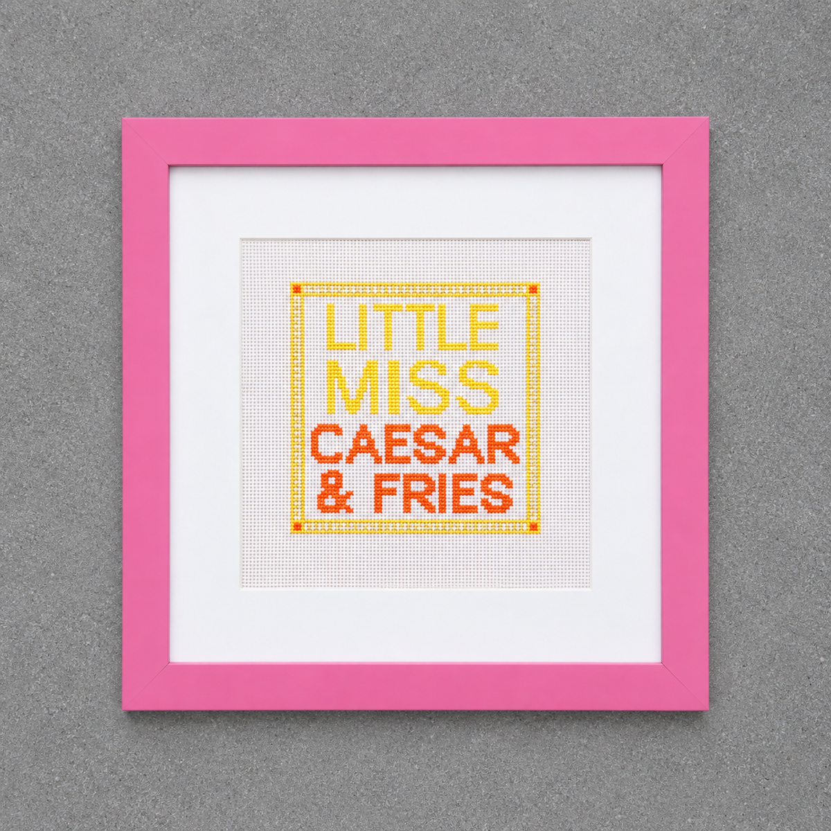Framed Little Miss Caesar & Fries Needlepoint Canvas