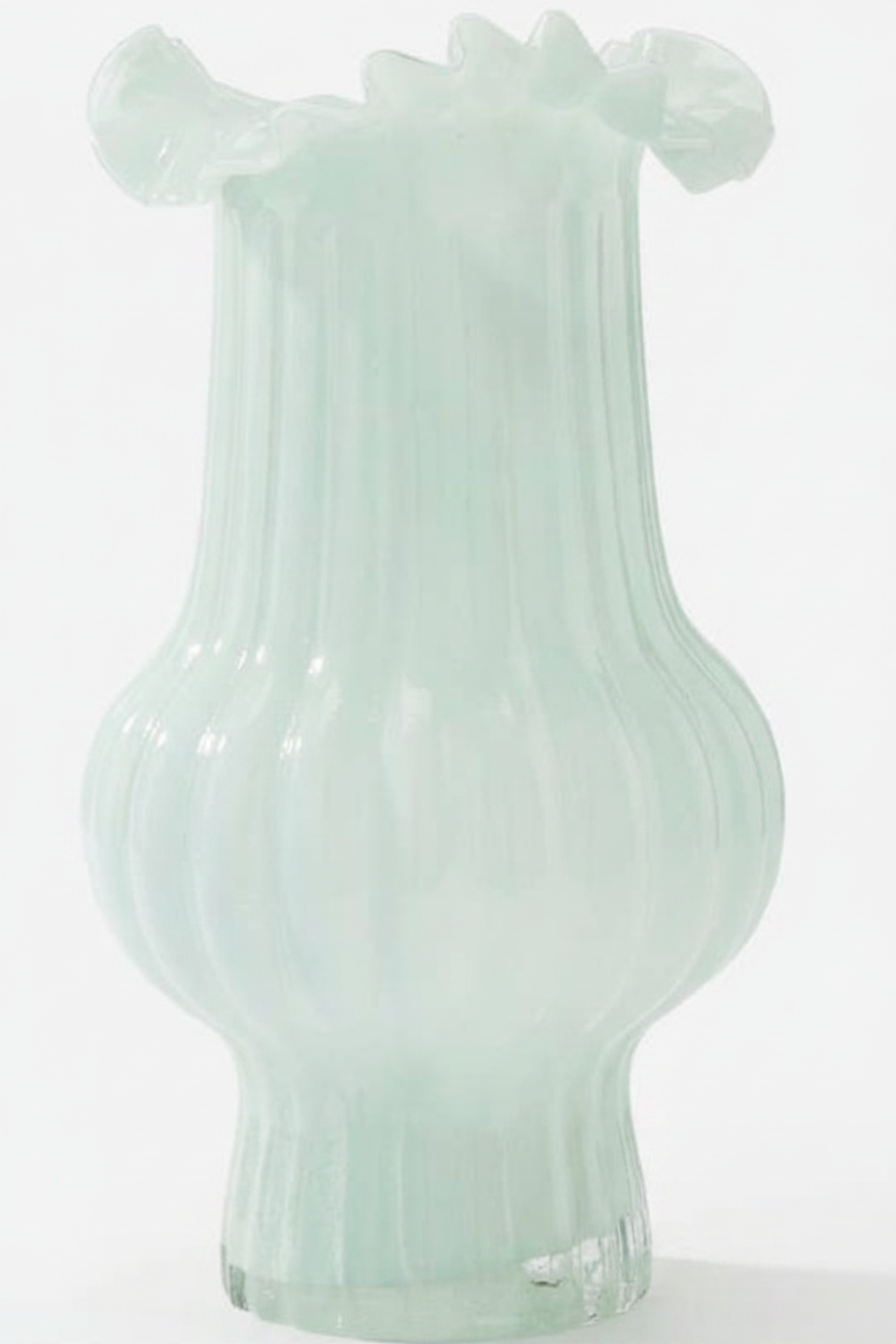Mint Green Ruffled Vase Upright