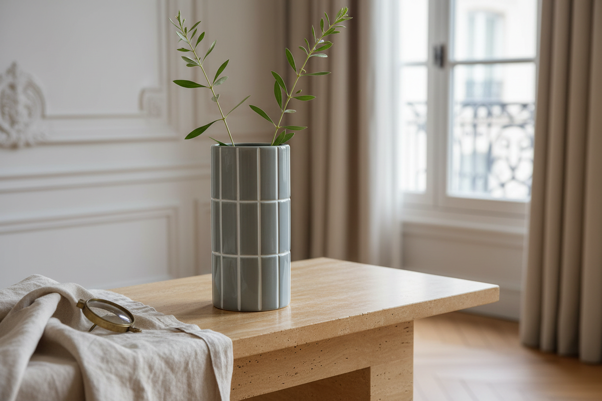 Parisian Blue tiled vase  D4" H9"