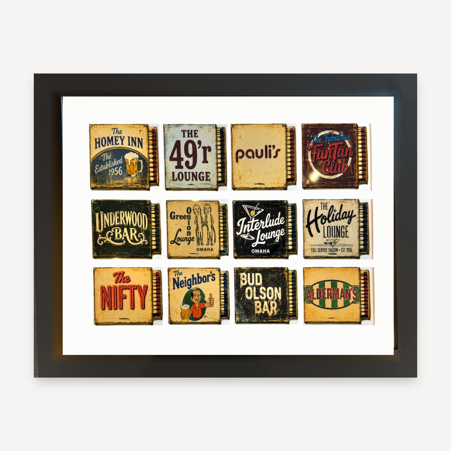 Omaha Bar Scene Black Framed Print 15.75x12.75